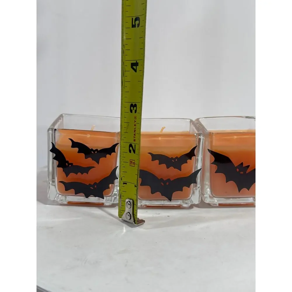 VINTAGE Collectable Halloween Bat Candles Set of 3 Glass Holders Taiwan New Box